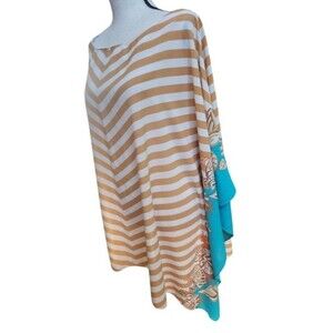 Bob Mackie Kimono Top Size 2X Seaside Coastal Boho Theme Striped Caftan Flowy
